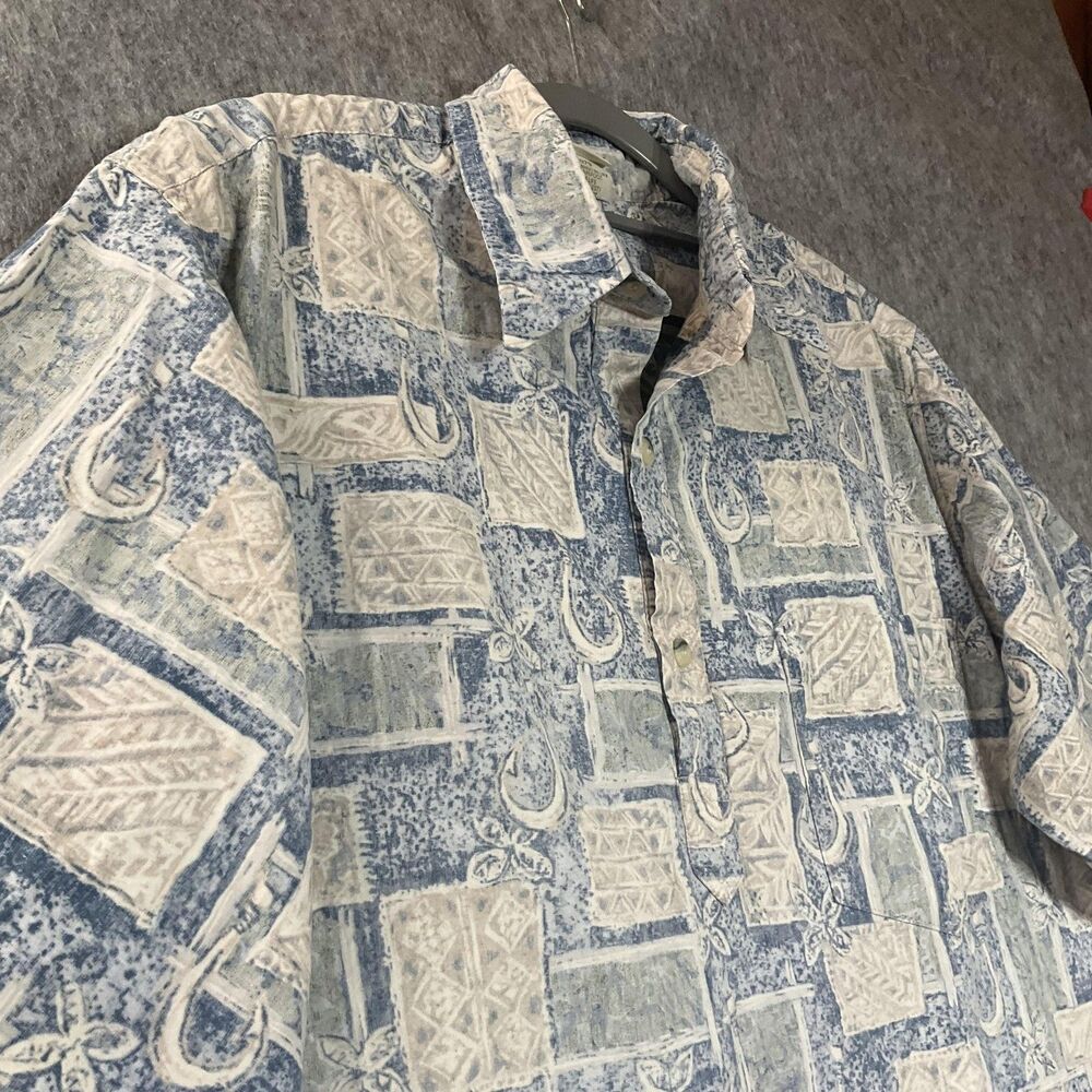 Go Barefoot Shirt Mens Large Blue Hawaiian Print Short Sleeve Button Front USA - Picture 5 of 11